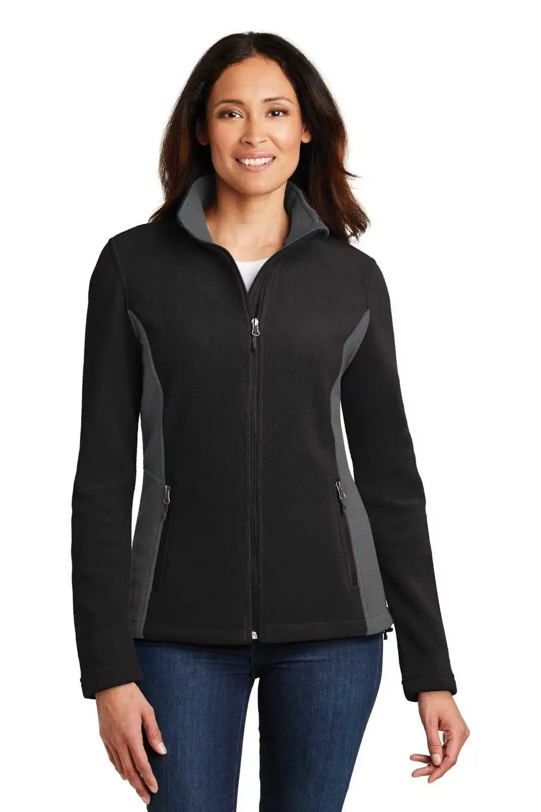 Port Authority L216 Ladies Colorblock Value Fleece Jacket - Black Battleship Gray