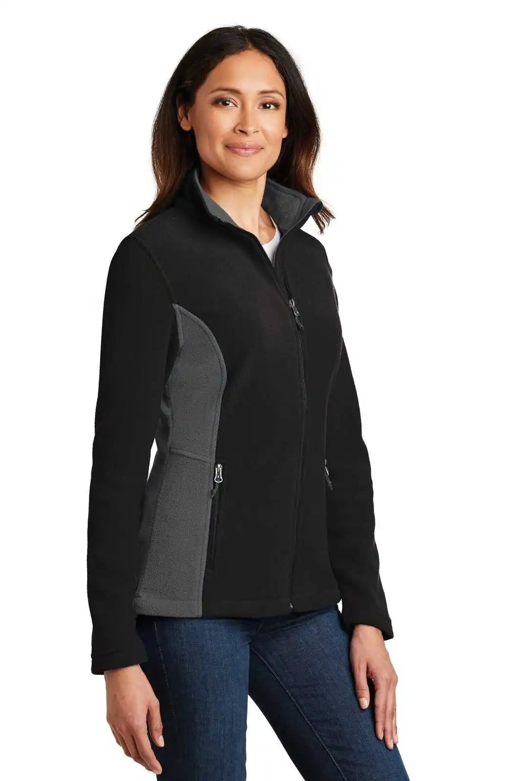 Port Authority L216 Ladies Colorblock Value Fleece Jacket - Black Battleship Gray