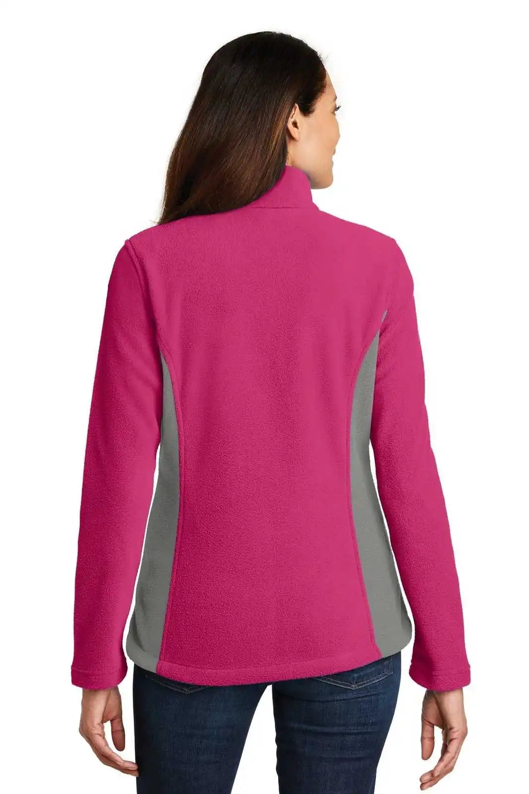 Port Authority L216 Ladies Colorblock Value Fleece Jacket - Pink Azalea Deep Smoke