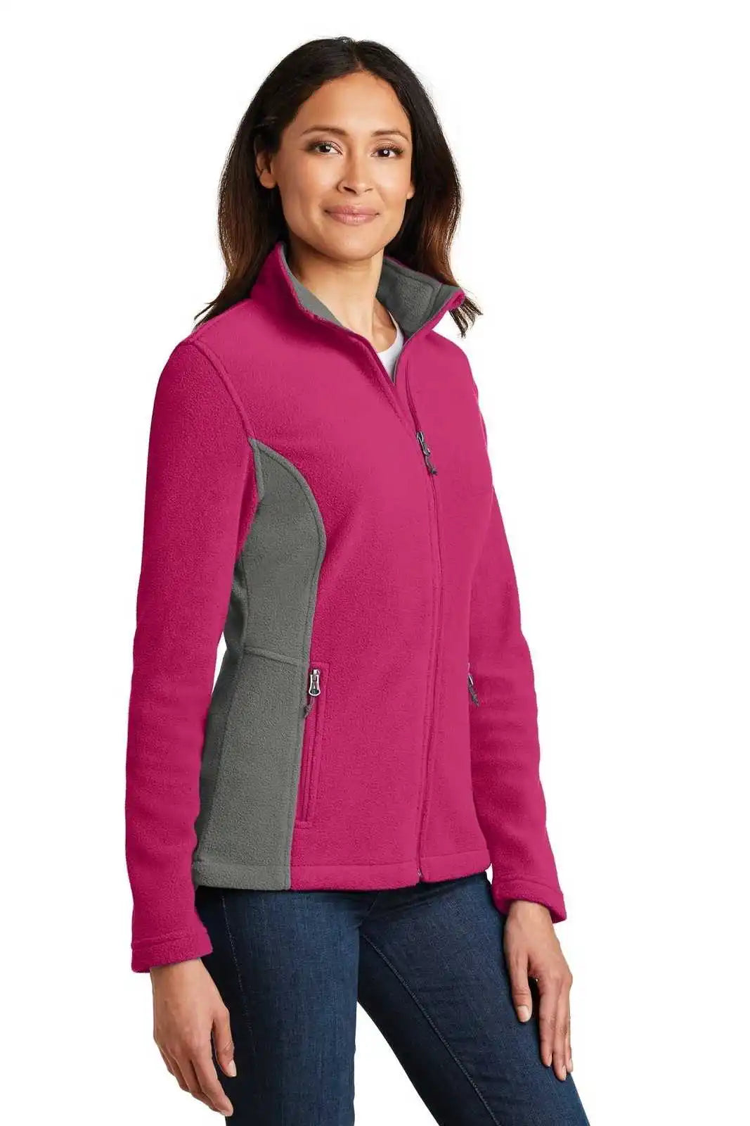 Port Authority L216 Ladies Colorblock Value Fleece Jacket - Pink Azalea Deep Smoke