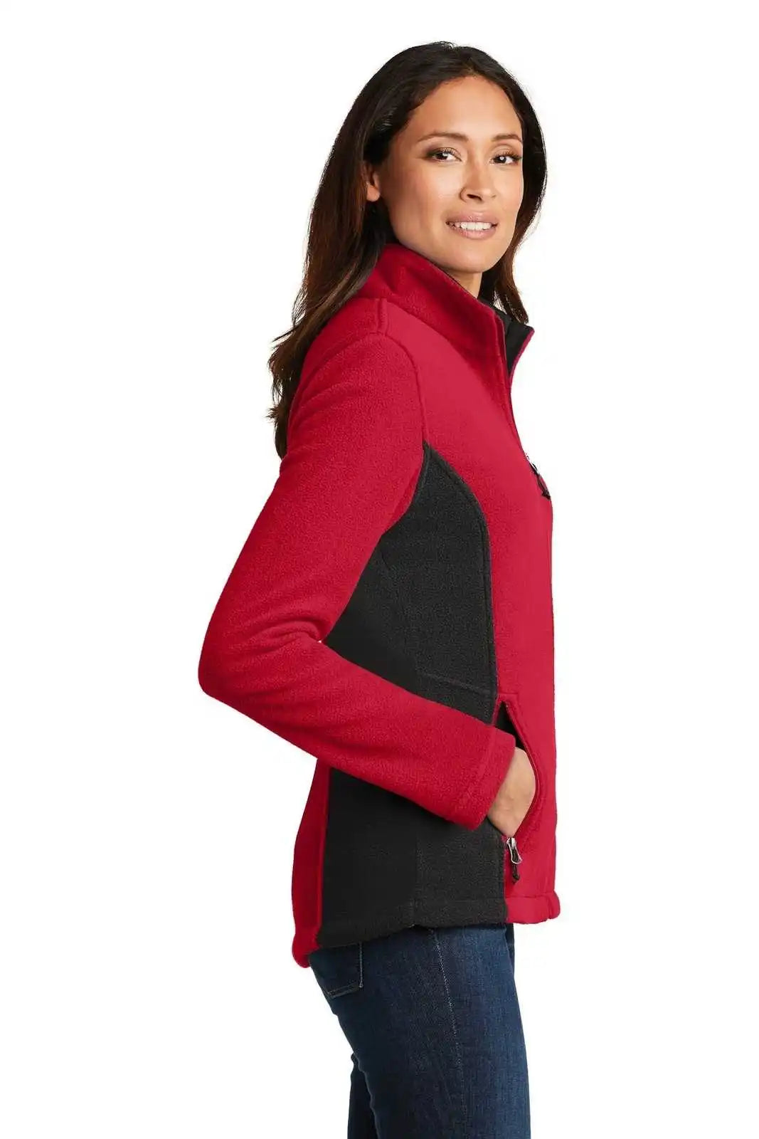 Port Authority L216 Ladies Colorblock Value Fleece Jacket - Rich Red Black