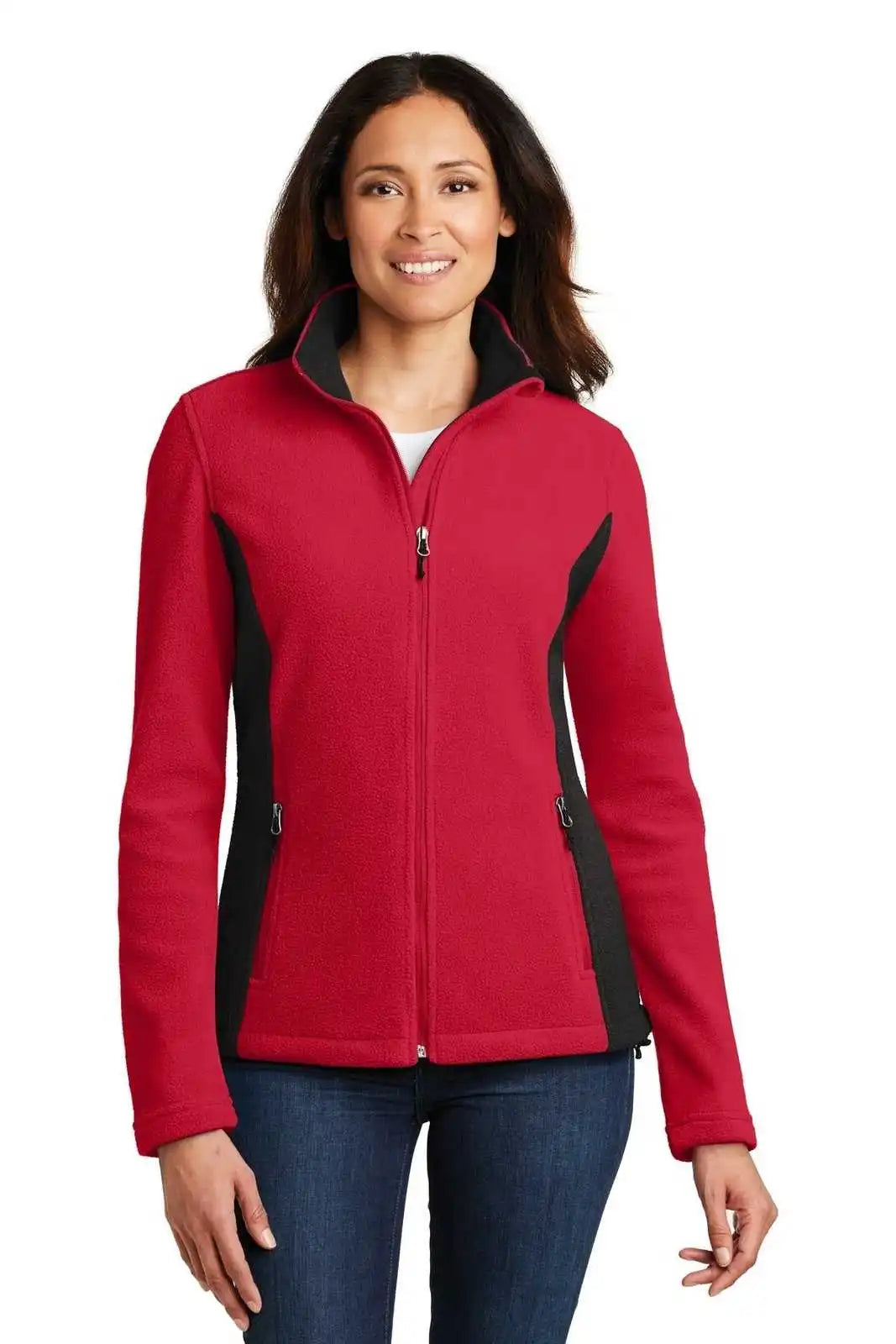 Port Authority L216 Ladies Colorblock Value Fleece Jacket - Rich Red Black