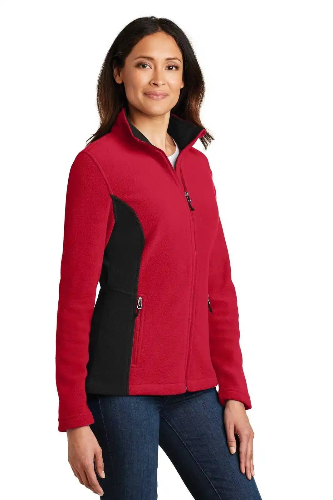 Port Authority L216 Ladies Colorblock Value Fleece Jacket - Rich Red Black