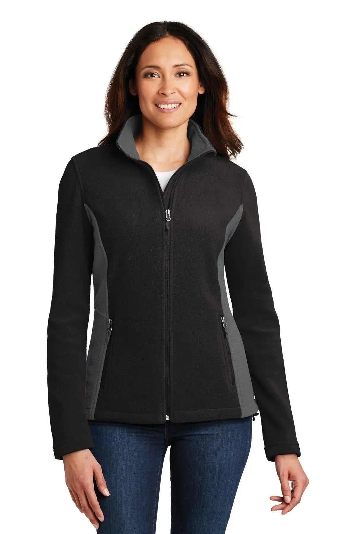 Port Authority L216 Women’s Colorblock Value Fleece Jacket - Black Battleship Gray