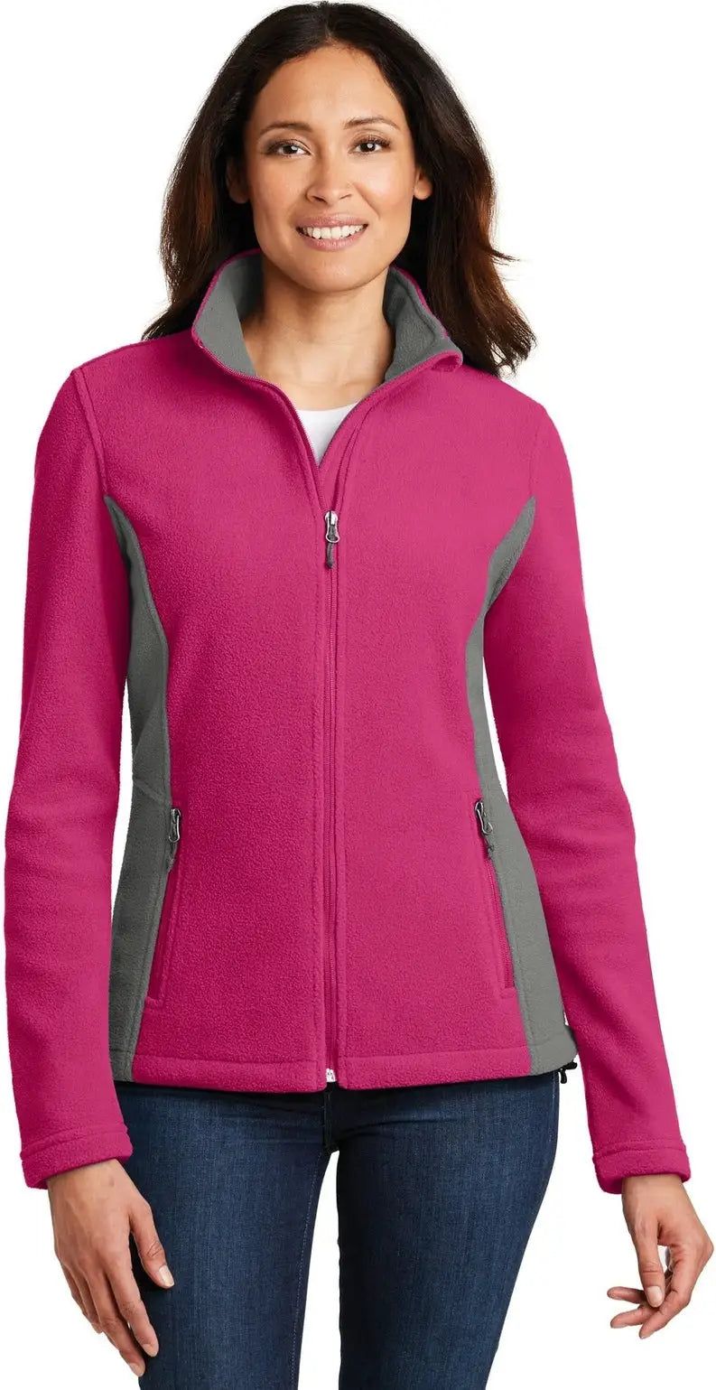 Port Authority L216 Women’s Colorblock Value Fleece Jacket - Pink Azalea Deep Smoke