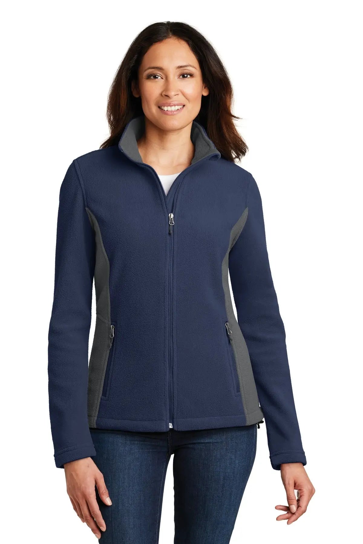 Port Authority L216 Women’s Colorblock Value Fleece Jacket - True Navy Battleship Gray