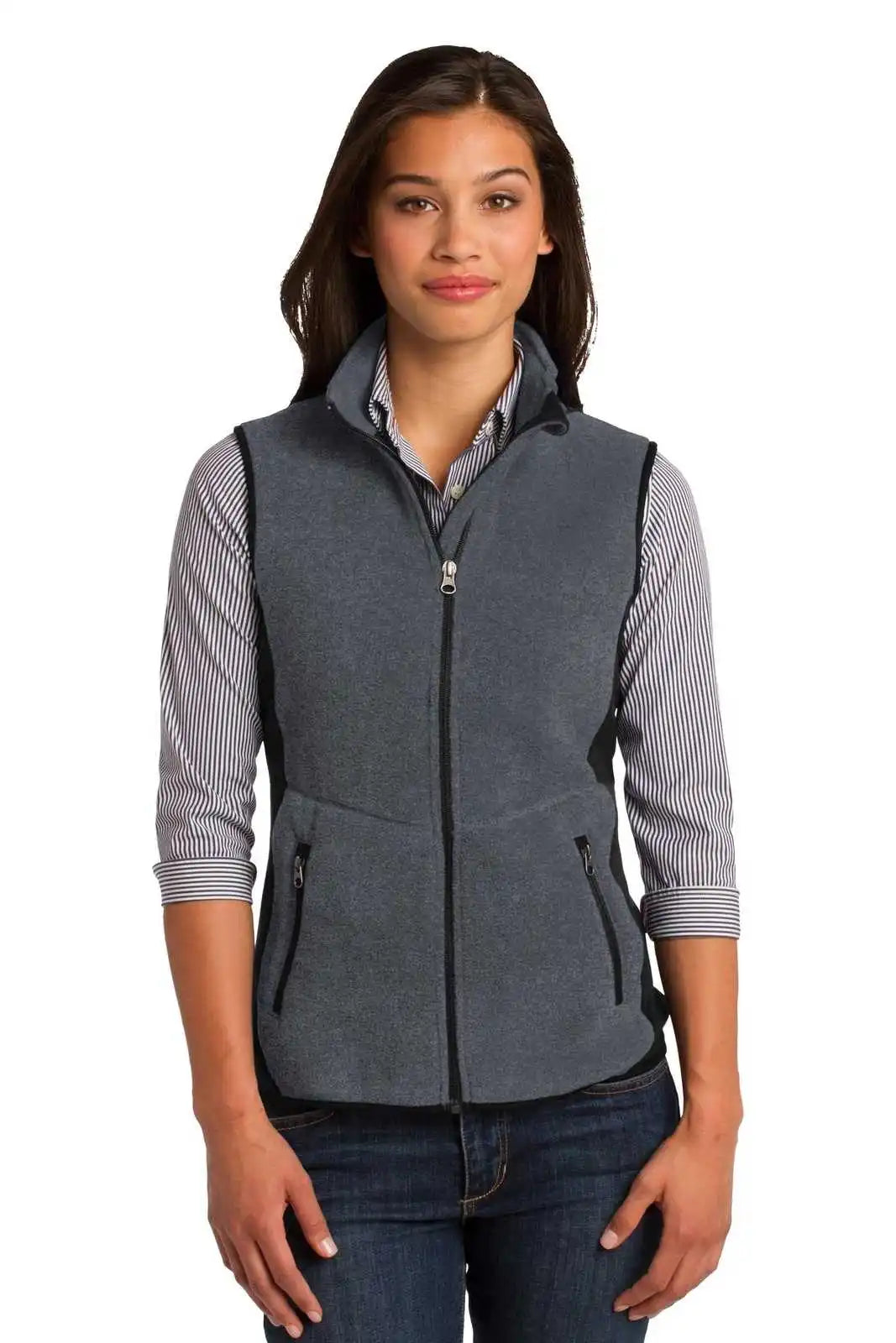 Port Authority L228 Ladies R-tek Pro Fleece Full-zip Vest - Charcoal Heather Black