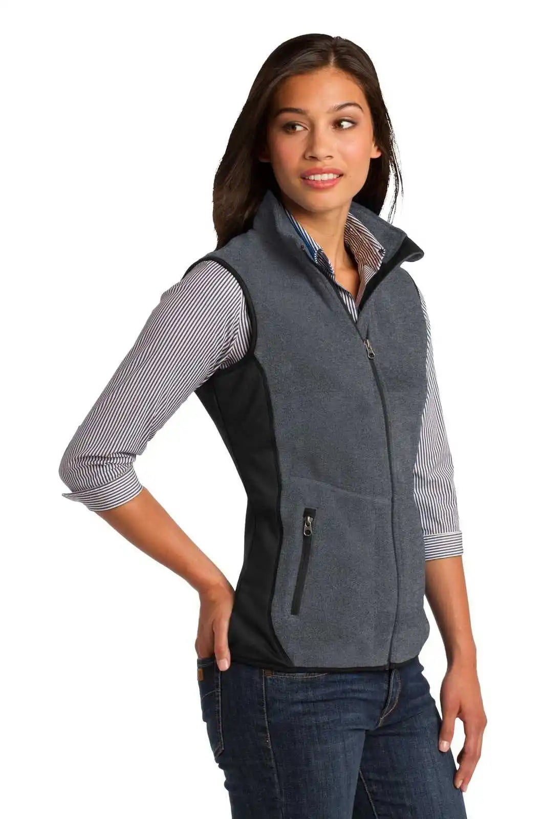 Port Authority L228 Ladies R-tek Pro Fleece Full-zip Vest - Charcoal Heather Black