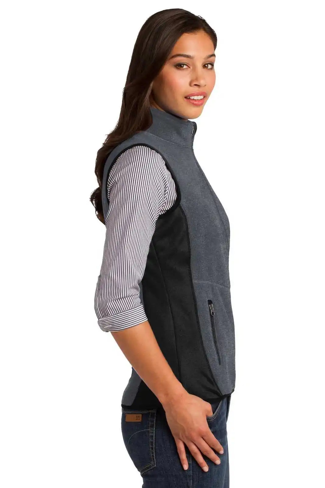 Port Authority L228 Ladies R-tek Pro Fleece Full-zip Vest - Charcoal Heather Black