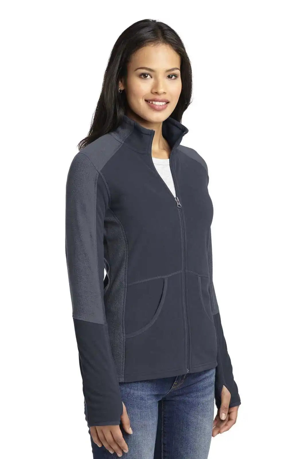 Port Authority L230 Ladies Colorblock Microfleece Jacket - Battleship Gray Pearl