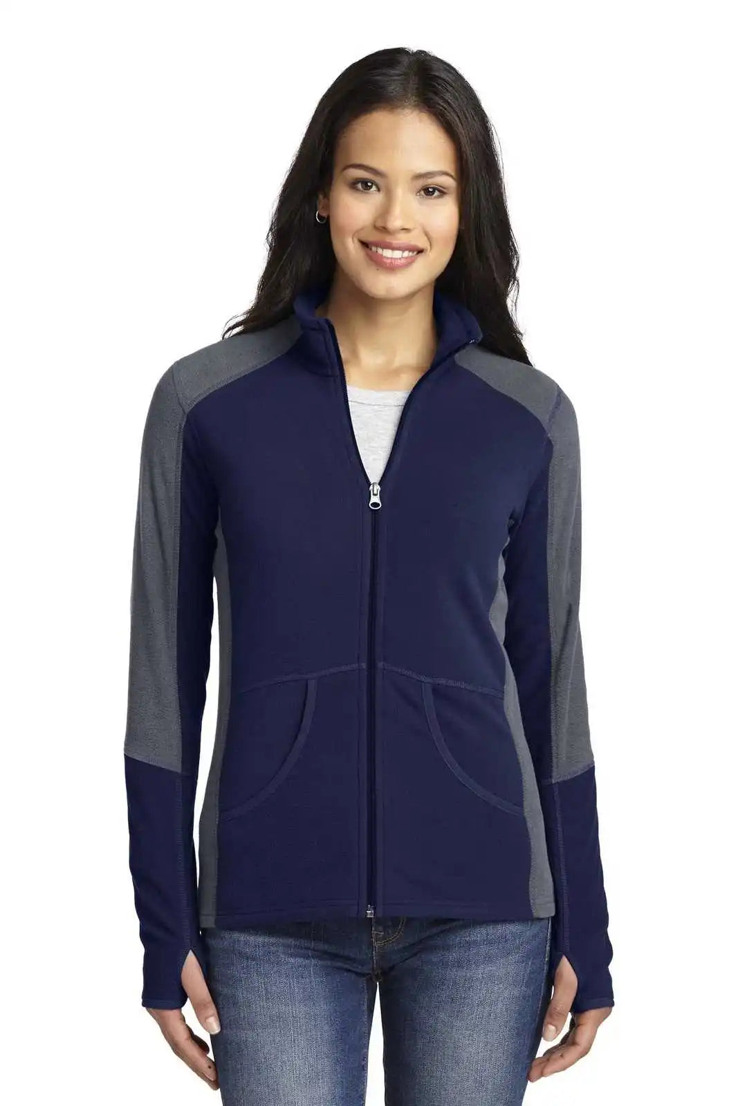 Port Authority L230 Ladies Colorblock Microfleece Jacket - True Navy Pearl Gray