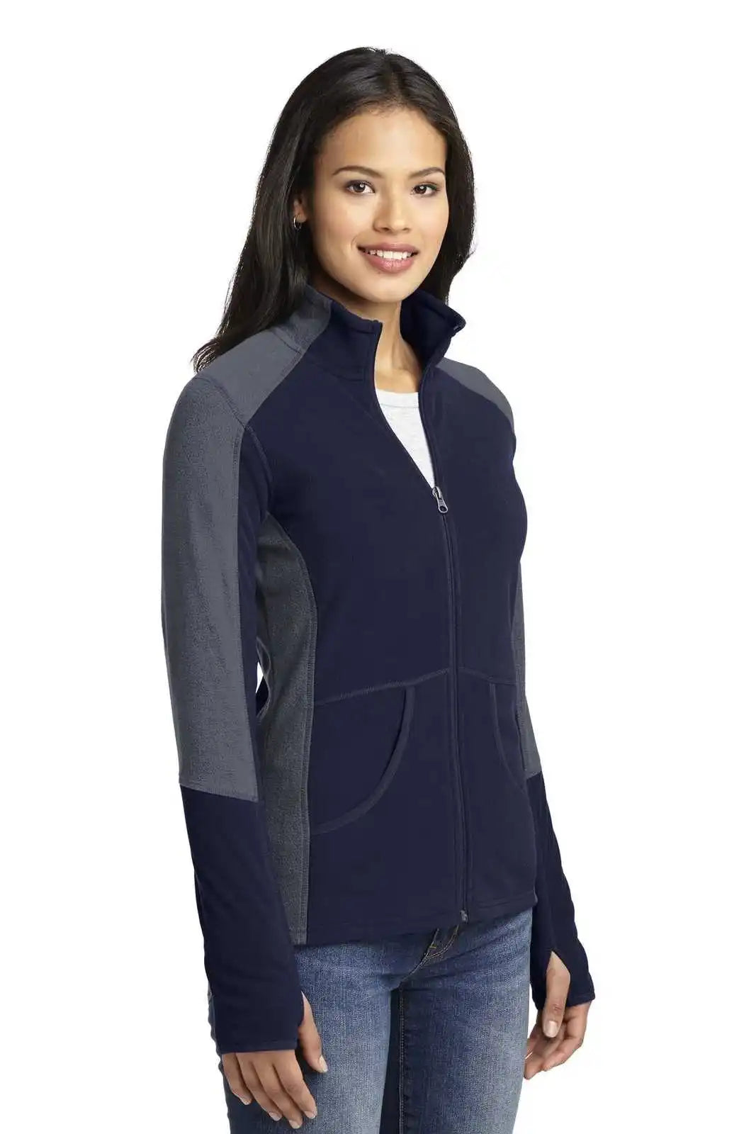 Port Authority L230 Ladies Colorblock Microfleece Jacket - True Navy Pearl Gray