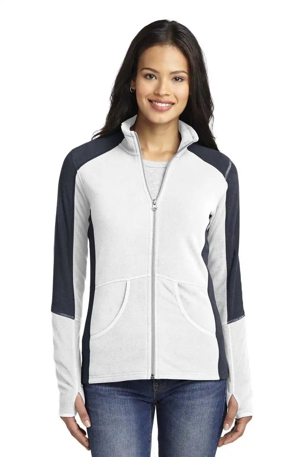 Port Authority L230 Ladies Colorblock Microfleece Jacket - White Battleship Gray