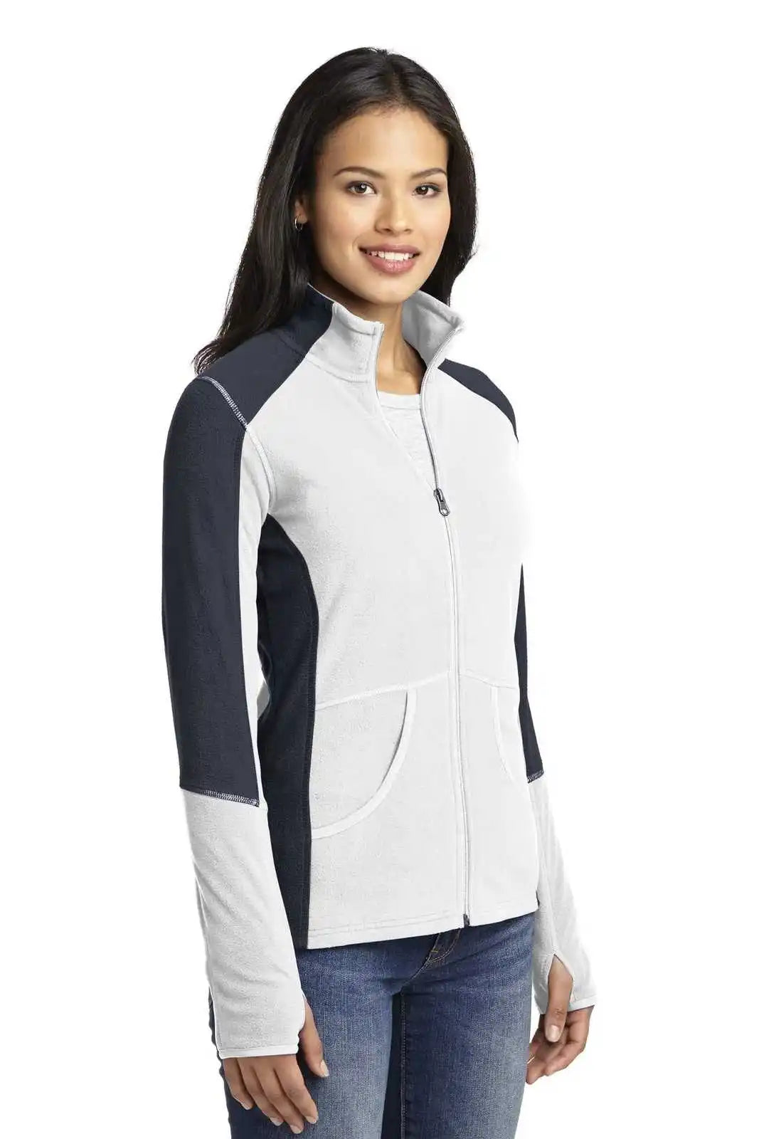 Port Authority L230 Ladies Colorblock Microfleece Jacket - White Battleship Gray
