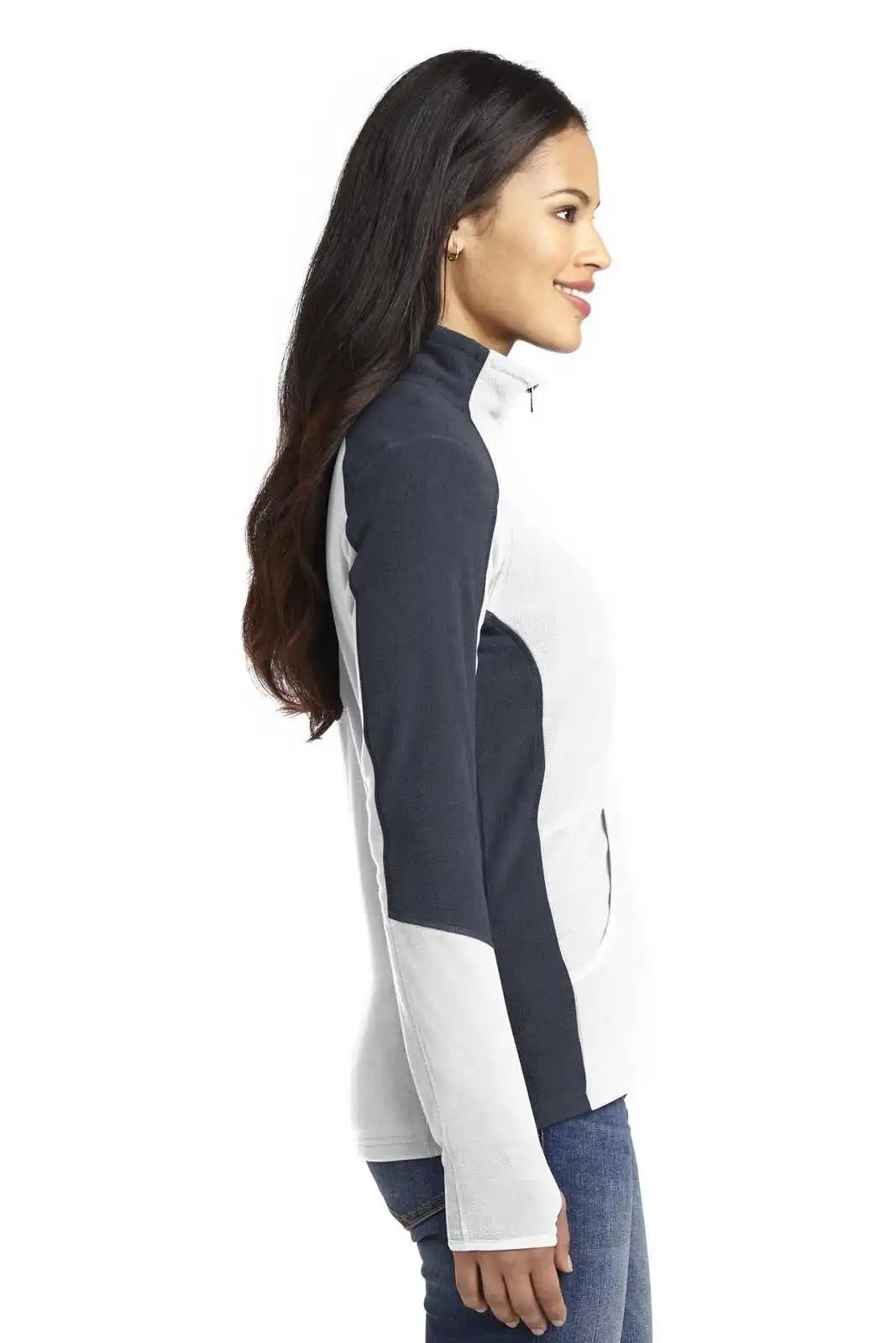 Port Authority L230 Ladies Colorblock Microfleece Jacket - White Battleship Gray