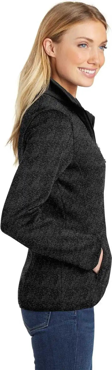 Port Authority L232 Ladies Sweater Fleece Jacket Black Heather