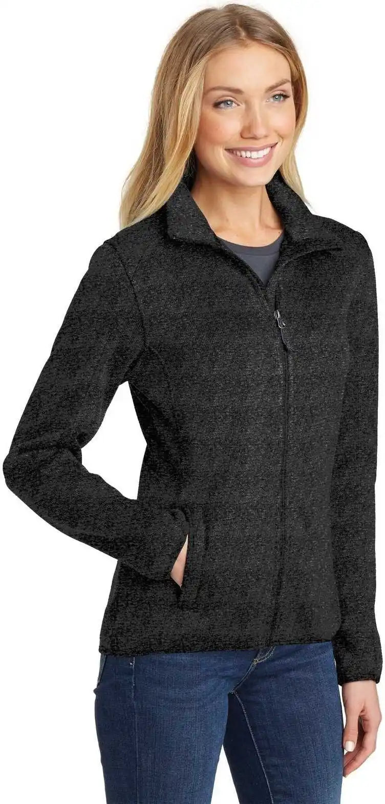 Port Authority L232 Ladies Sweater Fleece Jacket Black Heather