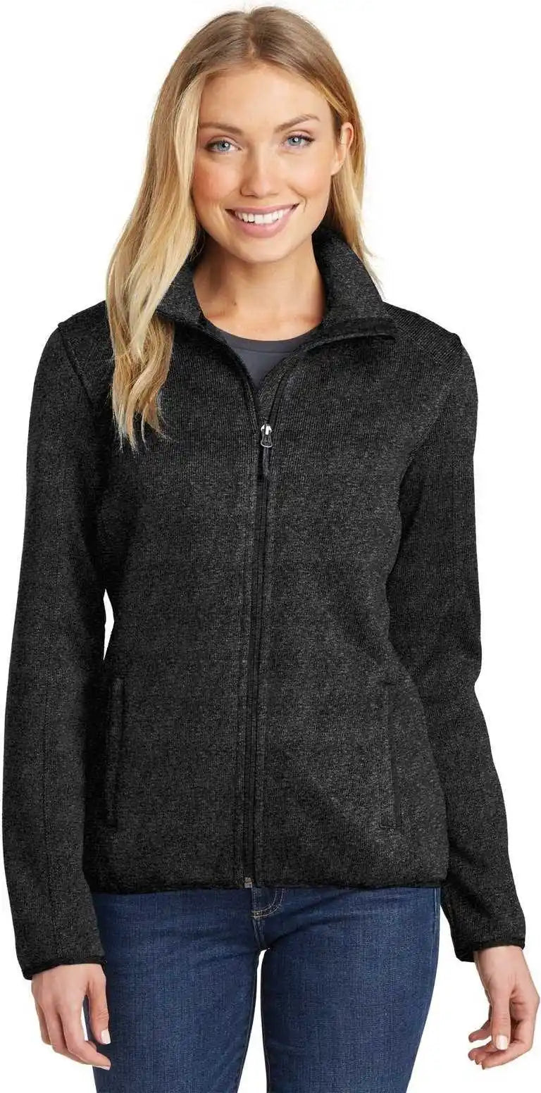 Port Authority L232 Ladies Sweater Fleece Jacket - Black Heather
