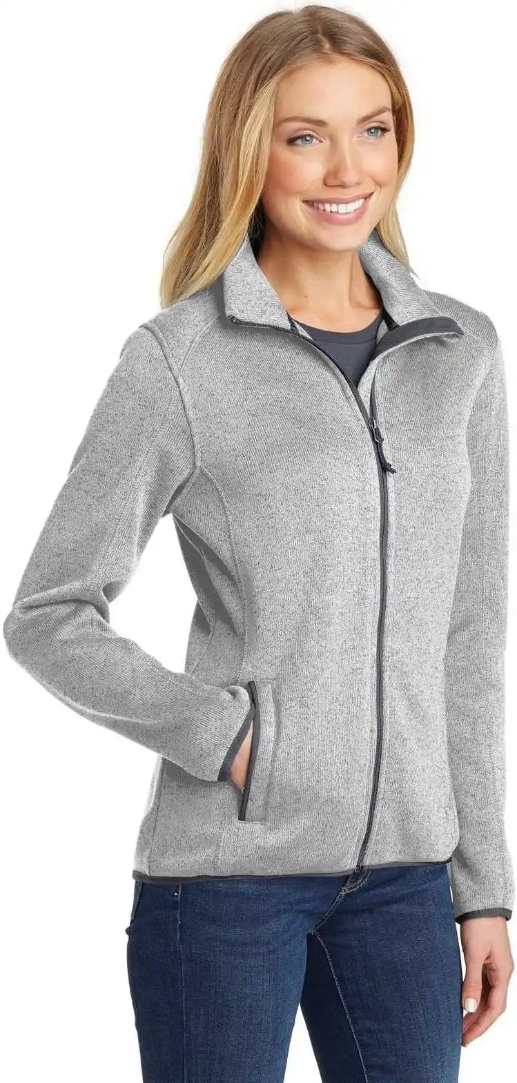 Port Authority L232 Ladies Sweater Fleece Jacket Gray Heather