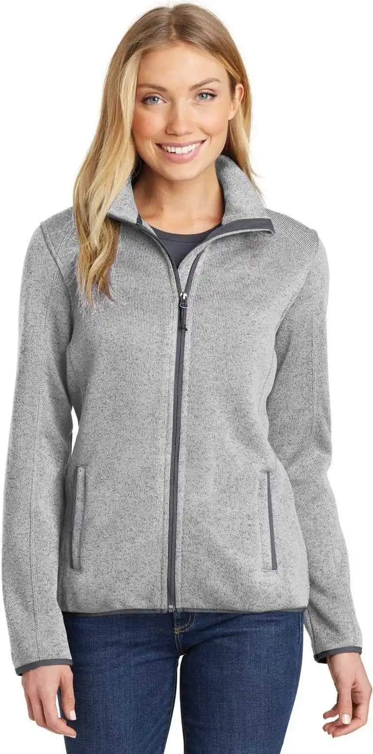 Port Authority L232 Ladies Sweater Fleece Jacket Gray Heather