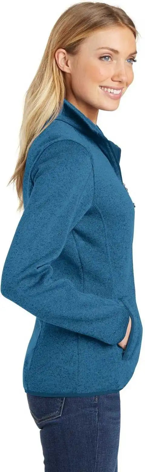 Port Authority L232 Ladies Sweater Fleece Jacket Medium Blue Heather