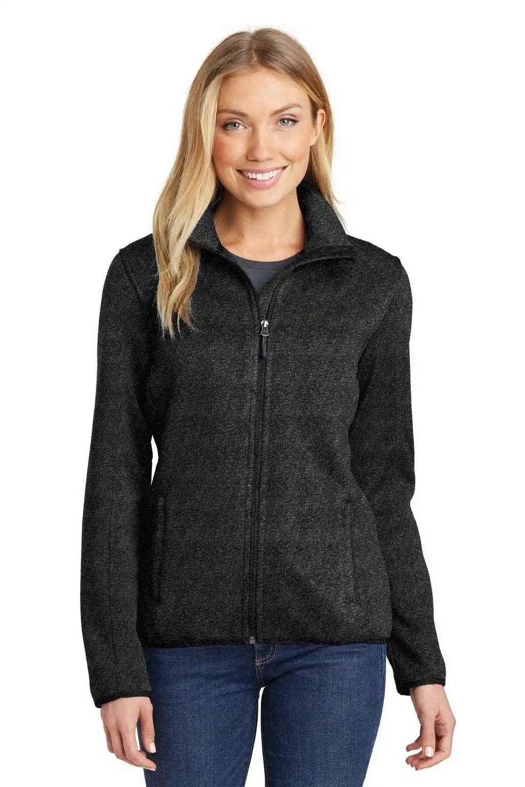 Port Authority L232 Women’s Sweater Fleece Jacket - Black Heather