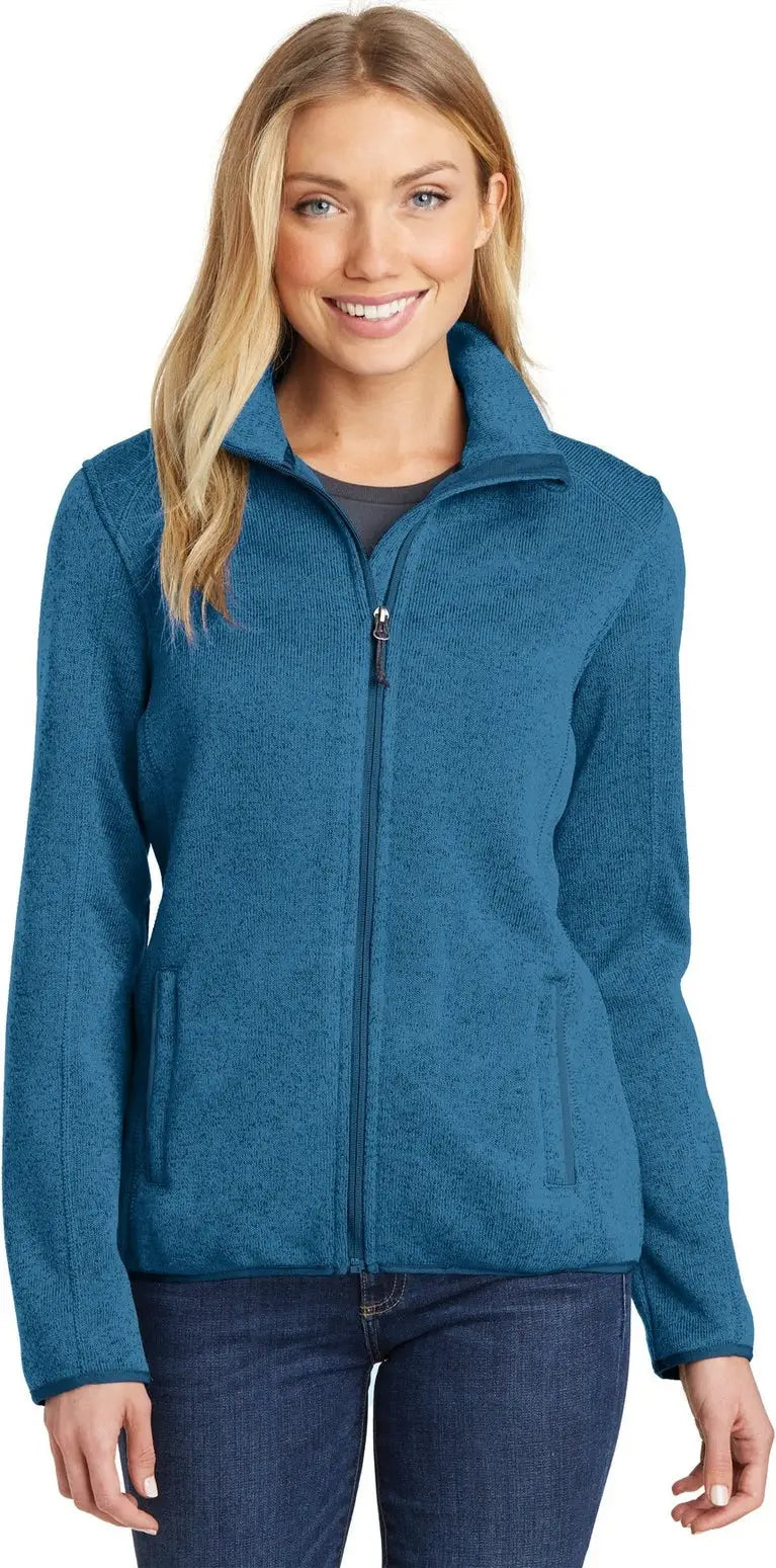 Port Authority L232 Women’s Sweater Fleece Jacket - Medium Blue Heather - Ladies Xs