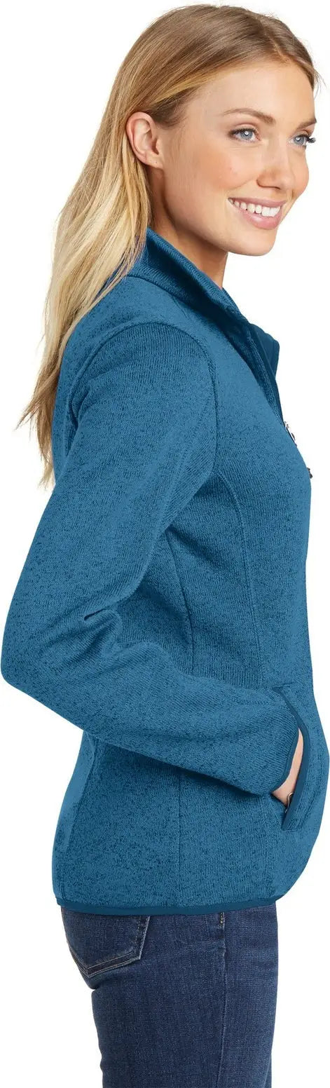 Port Authority L232 Women’s Sweater Fleece Jacket - Medium Blue Heather