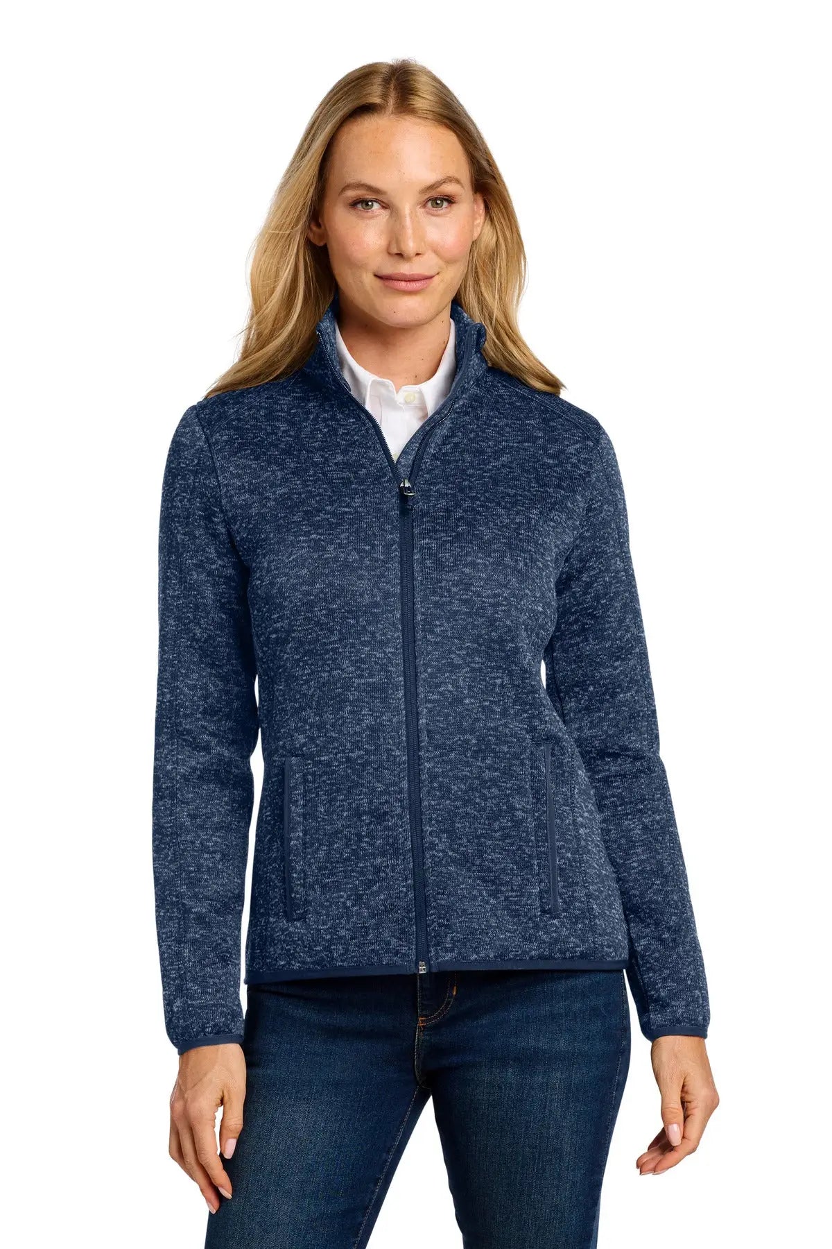 Port Authority L232 Women’s Sweater Fleece Jacket - River Blue Navy Heather - Ladies Xs