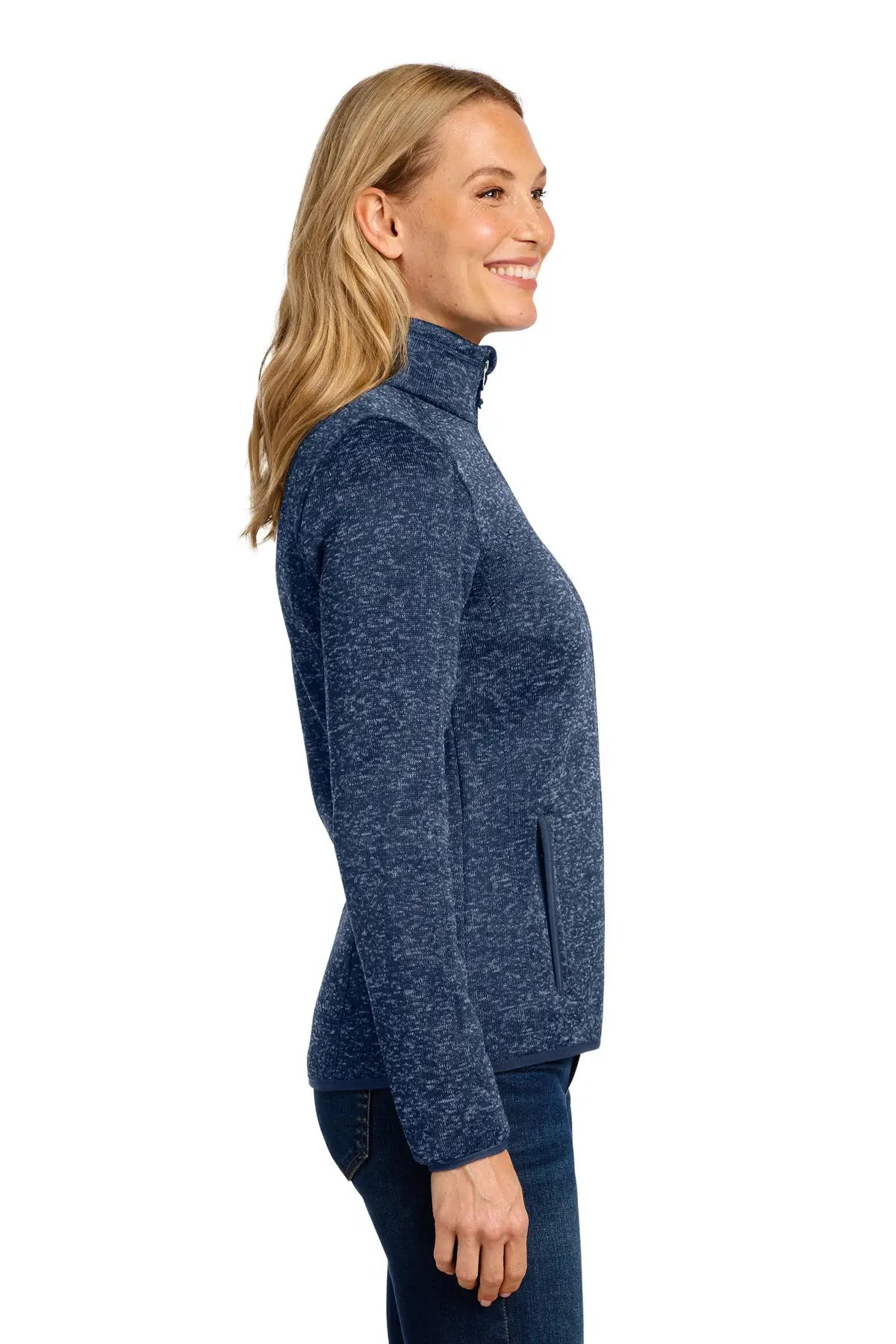 Port Authority L232 Women’s Sweater Fleece Jacket - River Blue Navy Heather