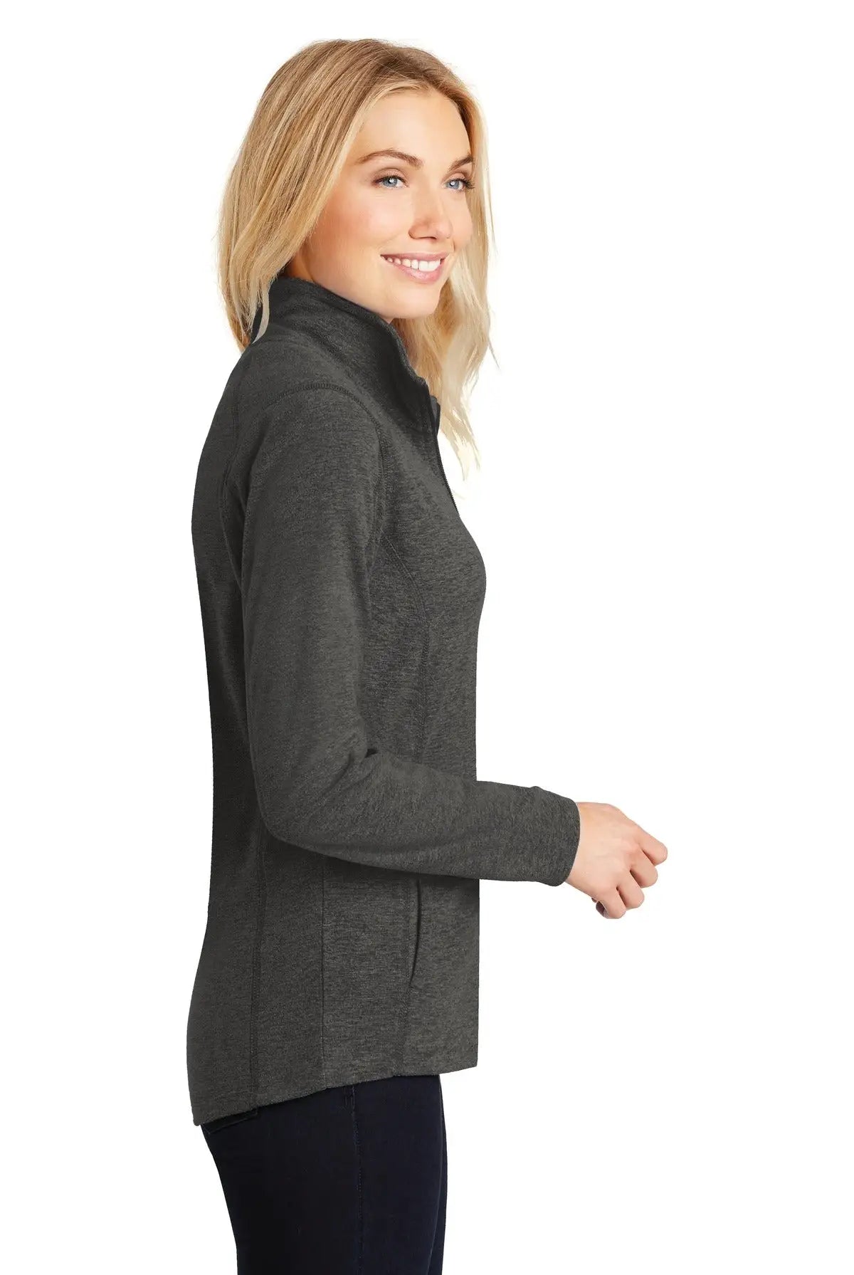 Port Authority L235 Women’s Heather Microfleece Full-zip Jacket - Black Charcoal