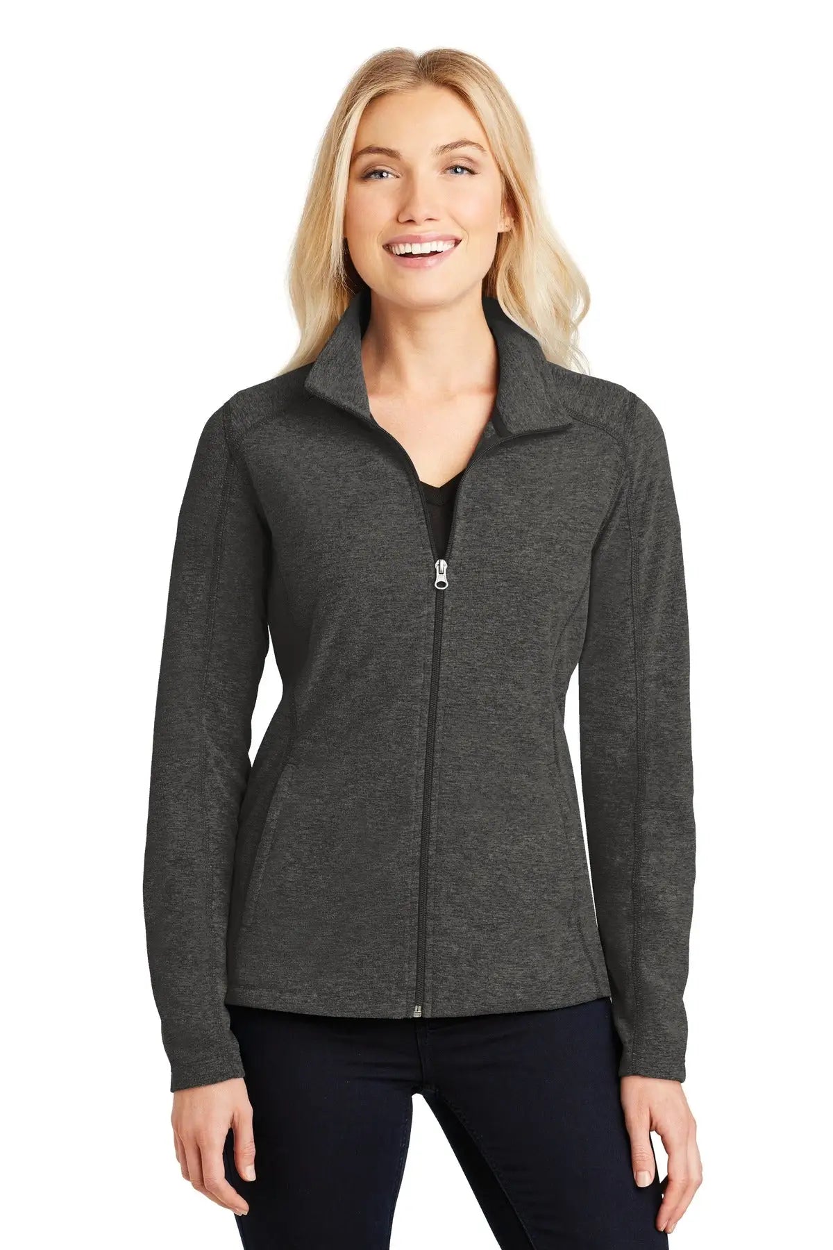 Port Authority L235 Women’s Heather Microfleece Full-zip Jacket - Black Charcoal - Ladies Xs