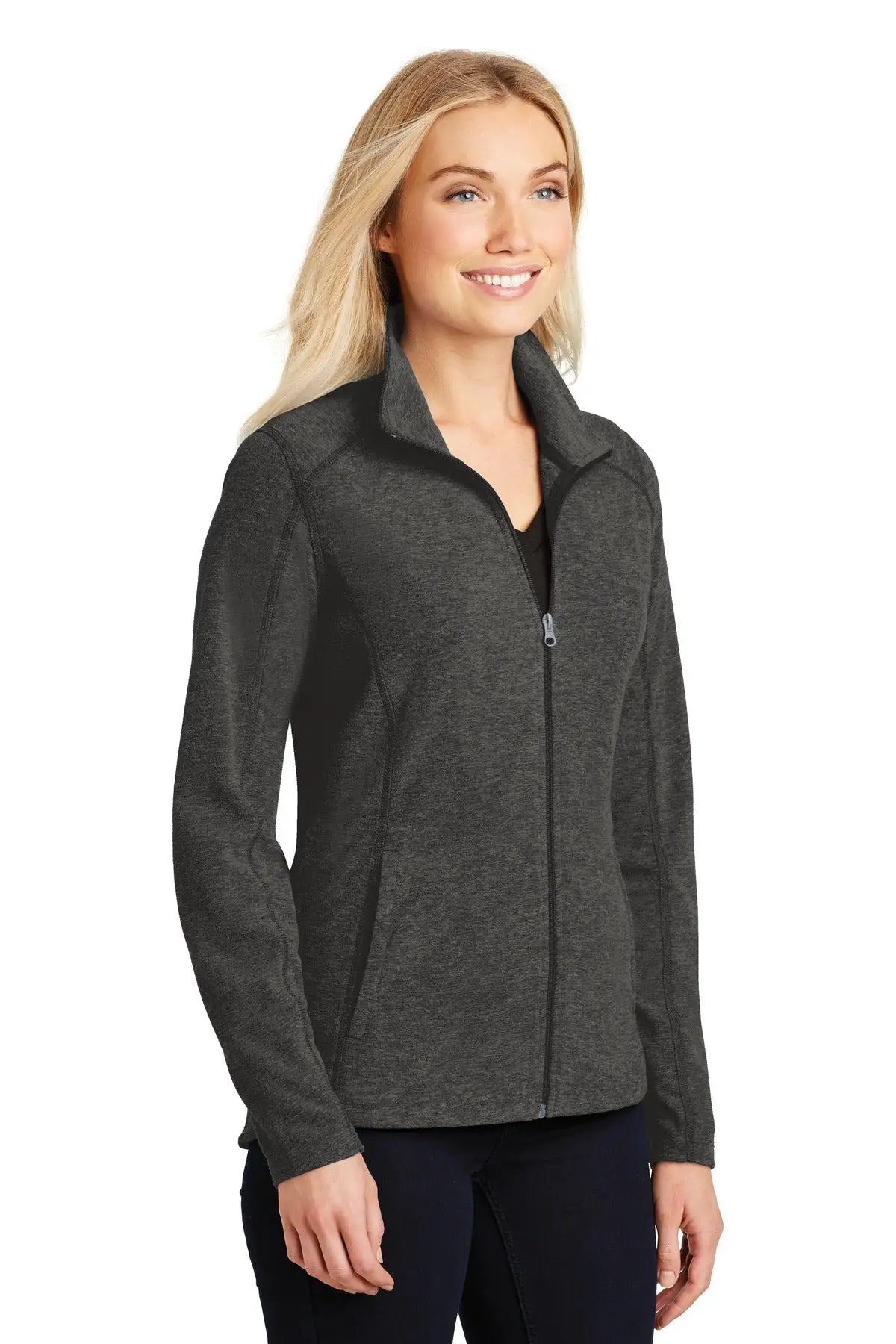 Port Authority L235 Women’s Heather Microfleece Full-zip Jacket - Black Charcoal