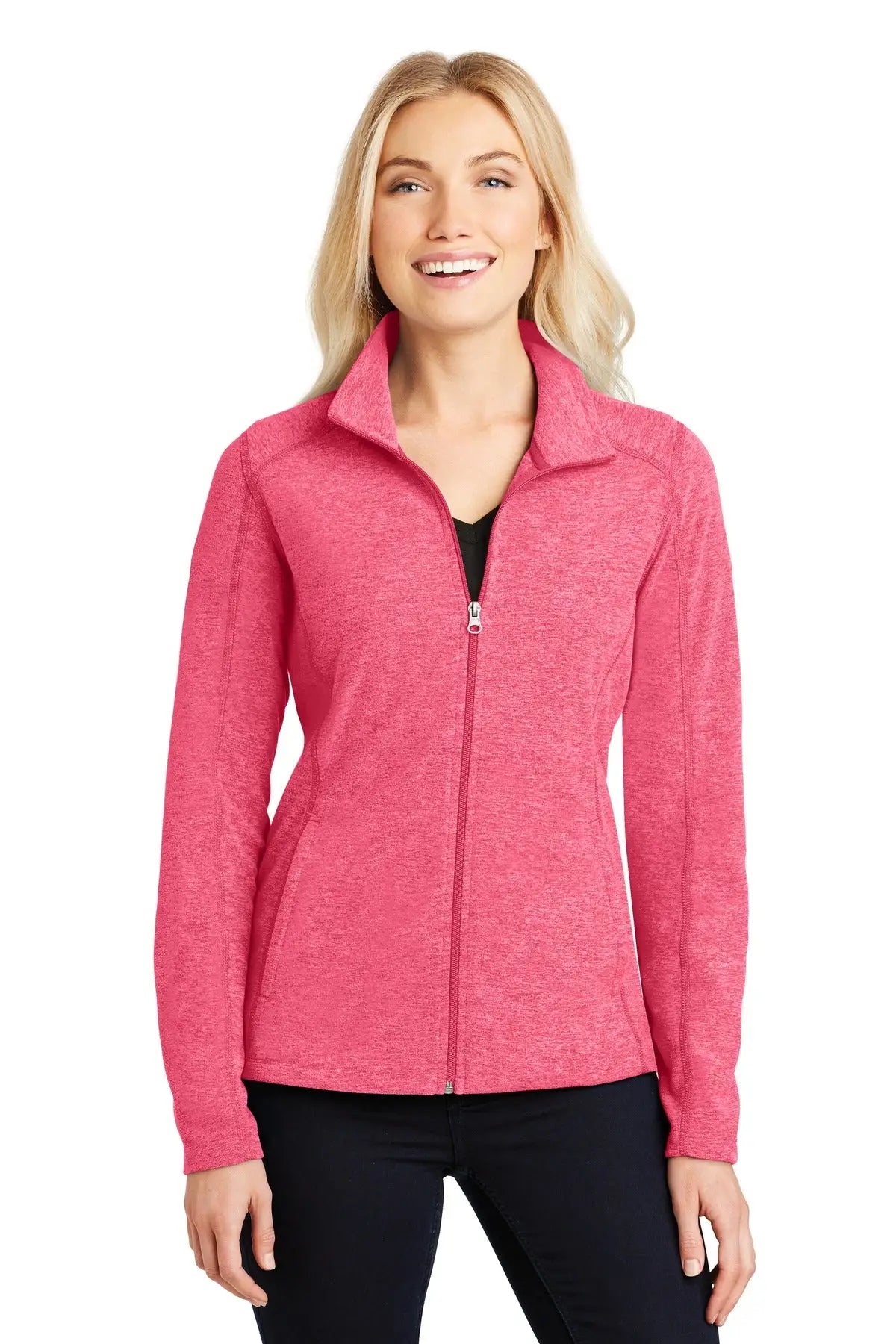 Port Authority L235 Women’s Heather Microfleece Full-zip Jacket - Pink Raspberry - Ladies Xs