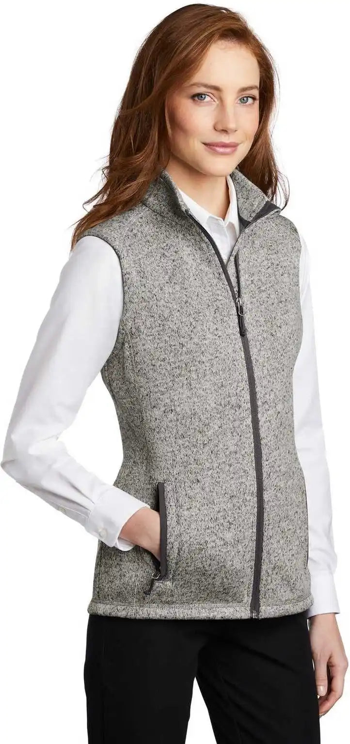 Port Authority L236 Ladies Sweater Fleece Ves - Gray Heather