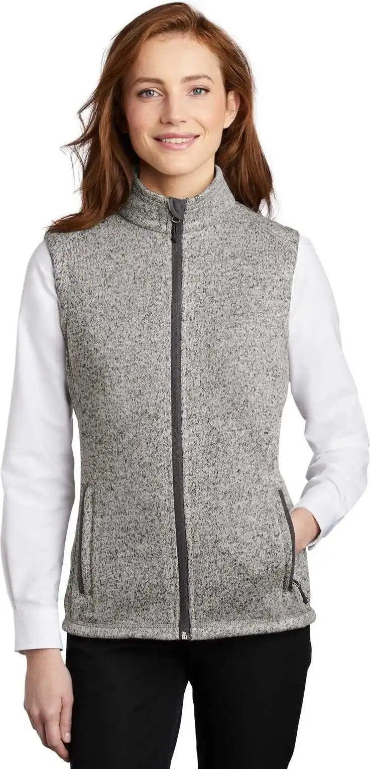 Port Authority L236 Ladies Sweater Fleece Ves Gray Heather