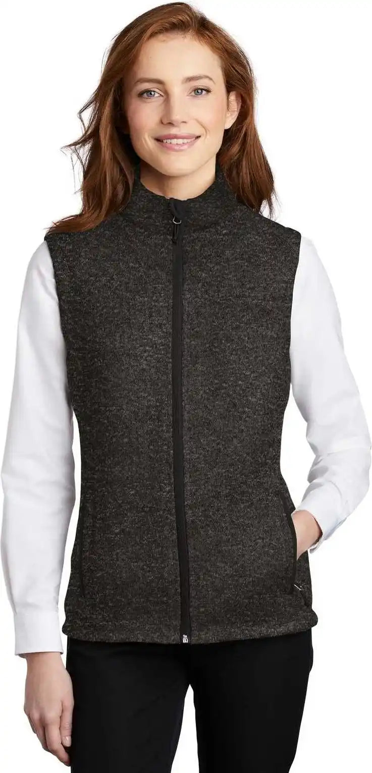 Port Authority L236 Ladies Sweater Fleece Vest - Black Heather