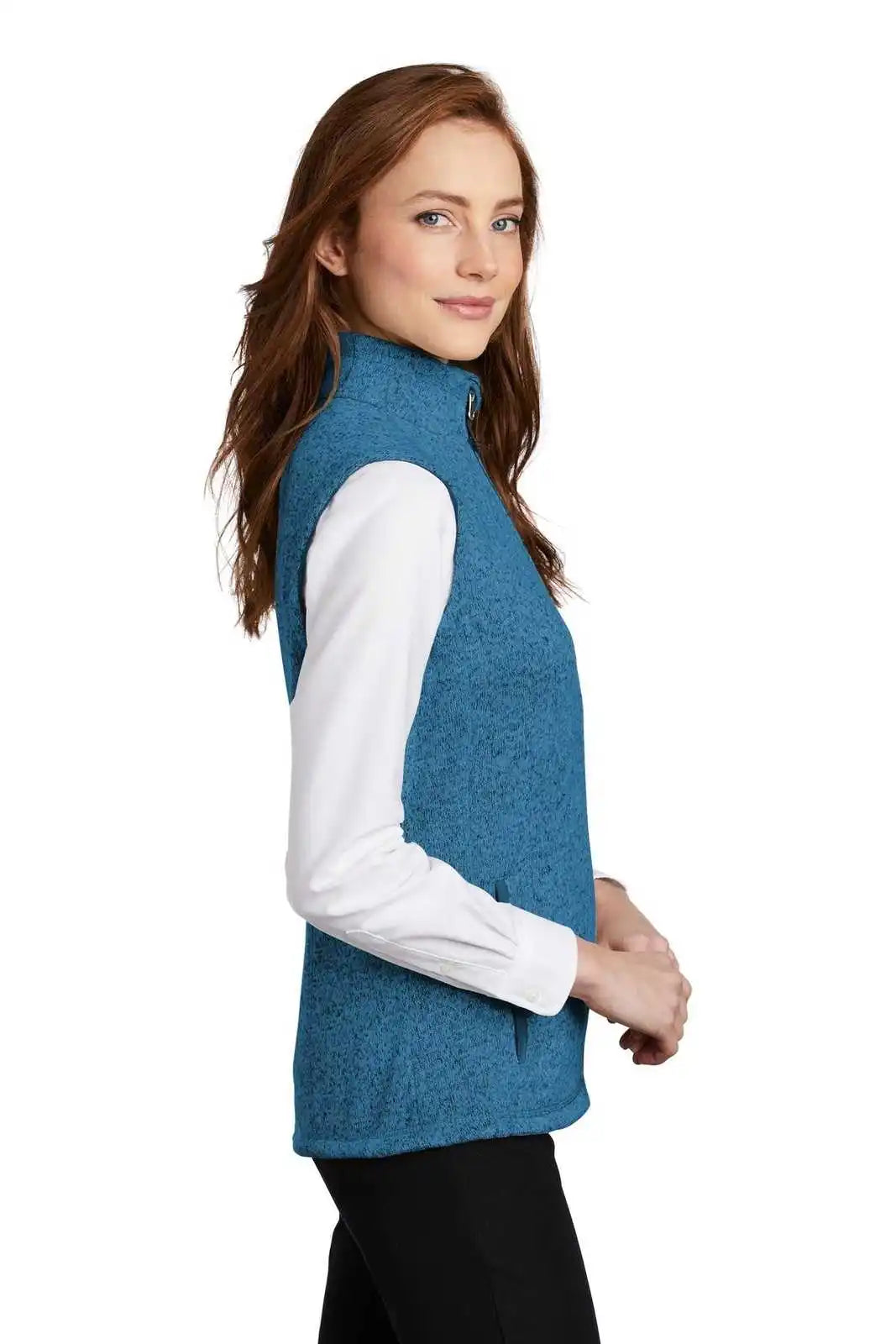 Port Authority L236 Ladies Sweater Fleece Vest Medium Blue Heather