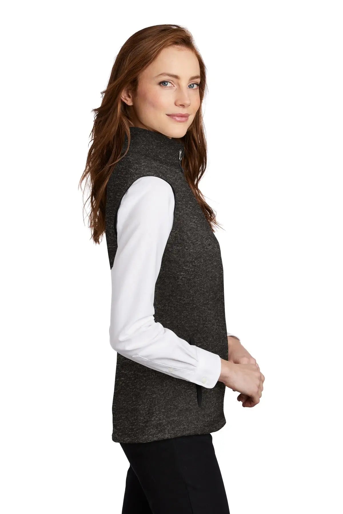 Port Authority L236 Women’s Sweater Fleece Vest - Black Heather
