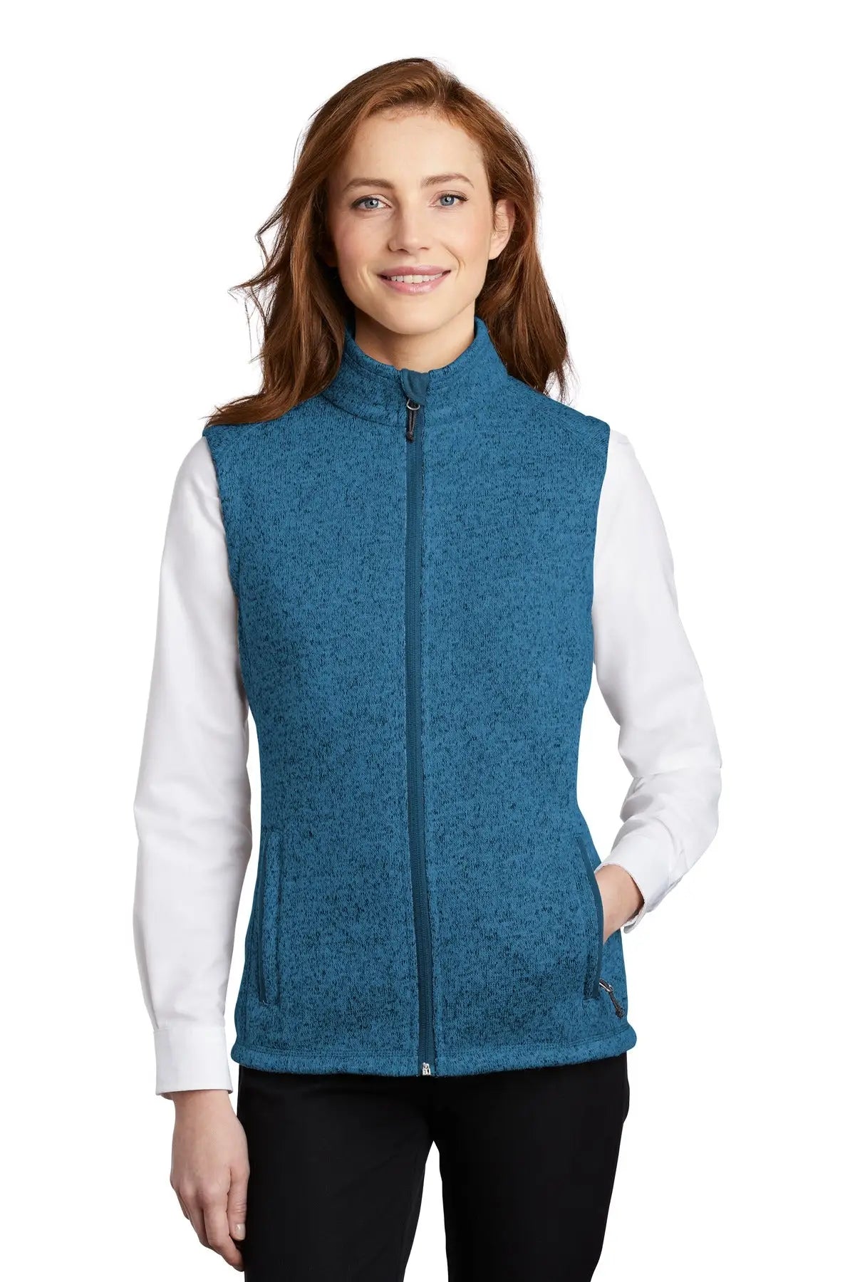 Port Authority L236 Women’s Sweater Fleece Vest - Medium Blue Heather - Ladies Xs