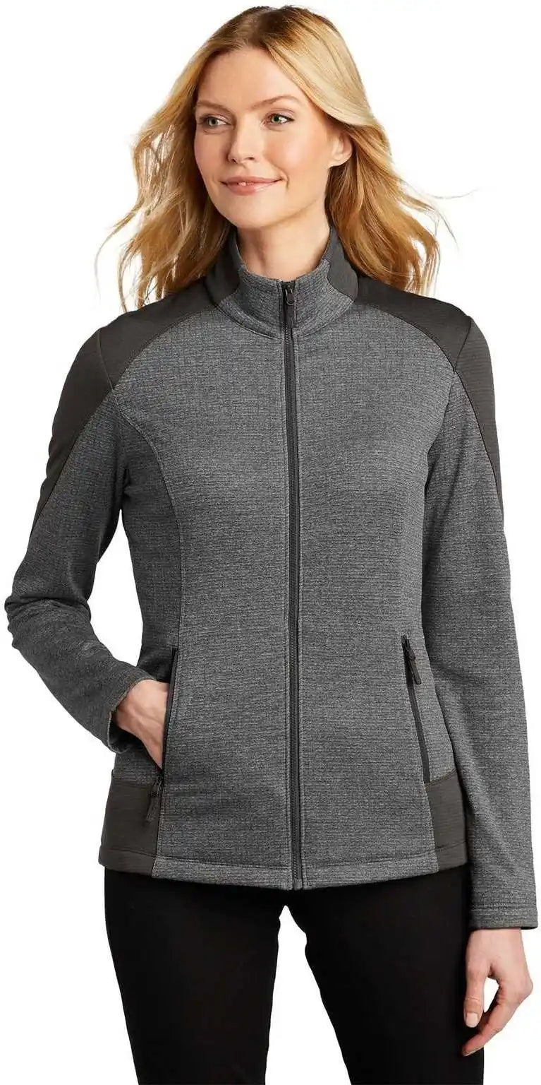 Port Authority L239 Ladies Grid Fleece Jacket Gray Smoke Heather/