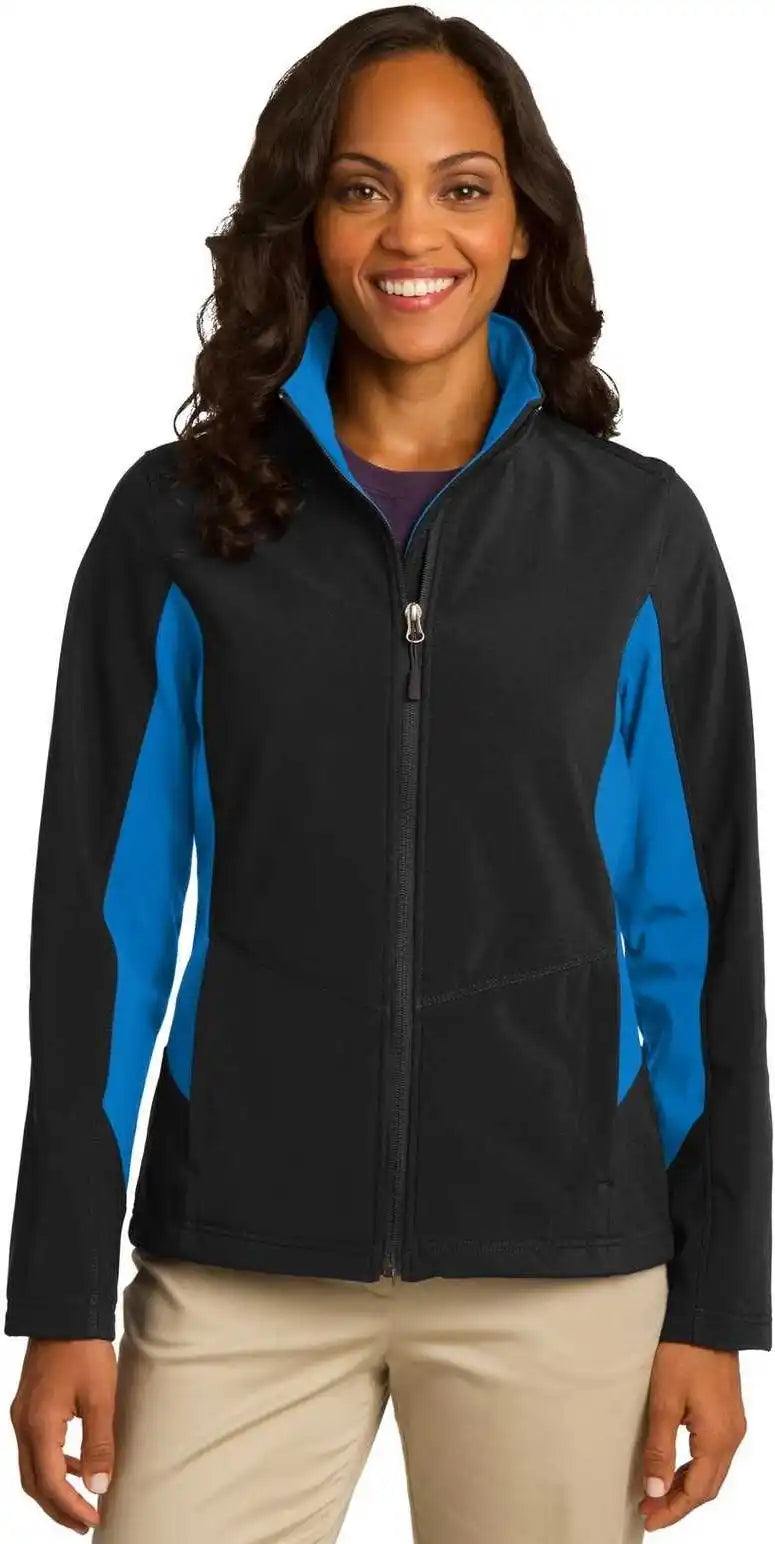 Port Authority L318 Ladies Core Colorblock Soft Shell Jacket Black Imperial Blue