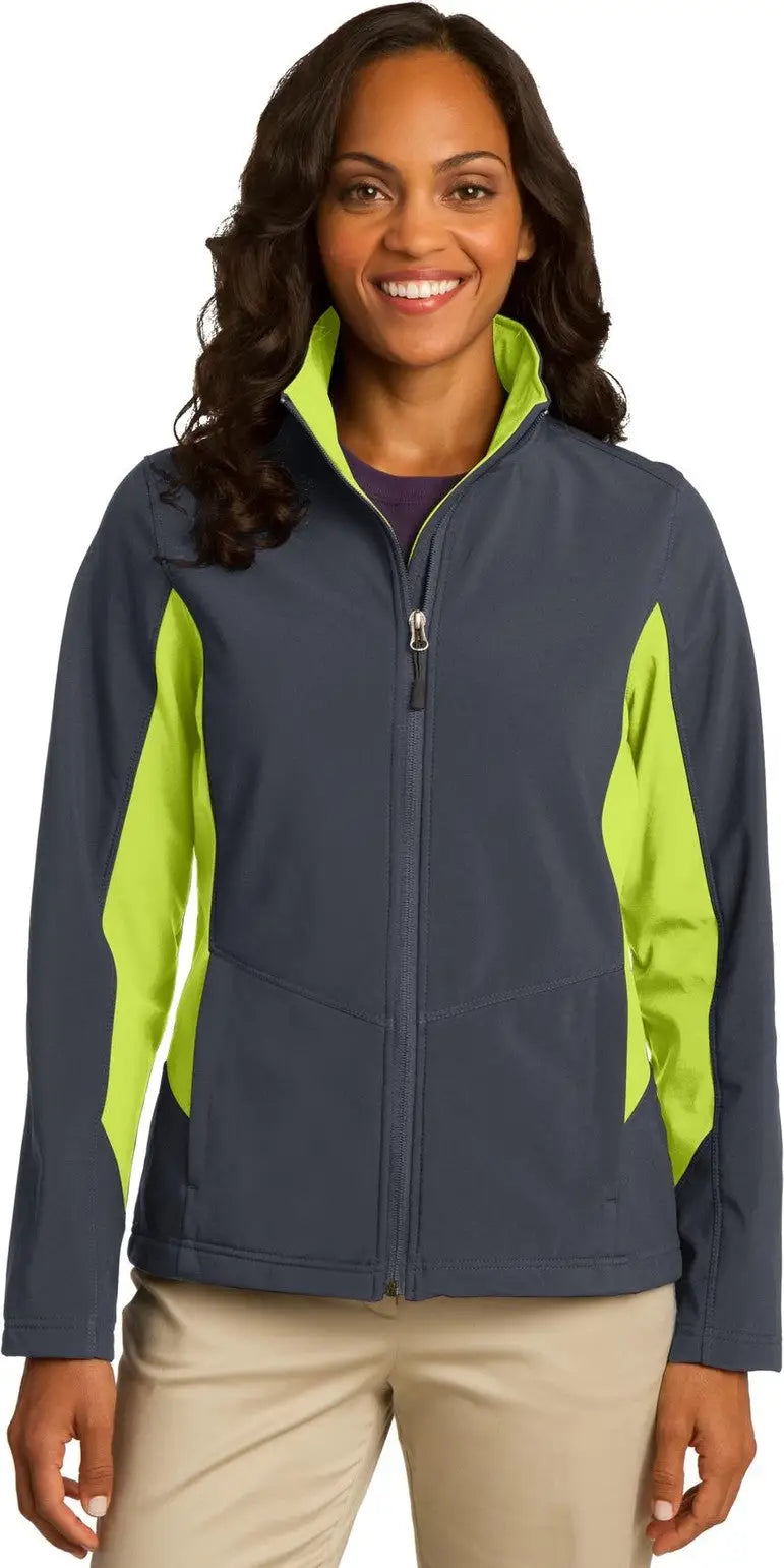 Port Authority L318 Women’s Core Colorblock Soft Shell Jacket - Battleship Gray Charge Green - Gray/ / Ladies Xs