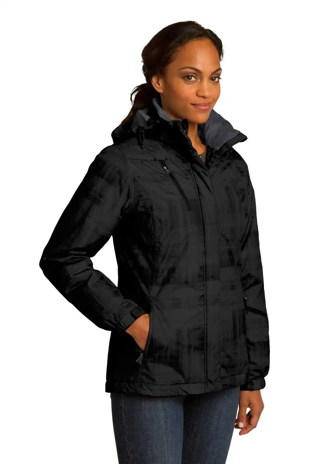 Port Authority L320 Ladies Brushstroke Print Insulated Jacket - Black