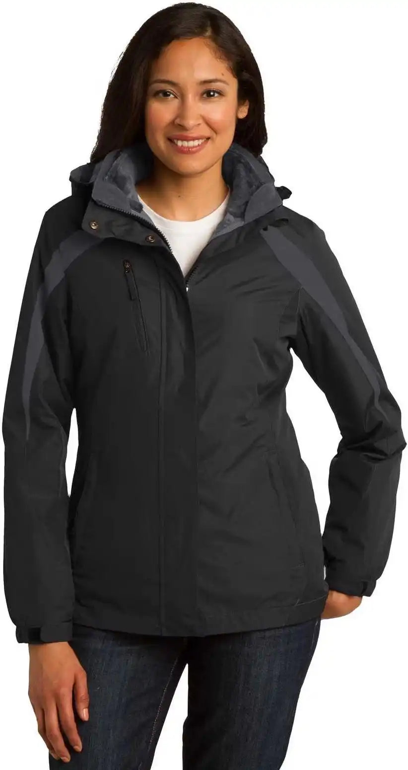 Port Authority L321 Ladies Colorblock 3-in-1 Jacket - Black Magnet
