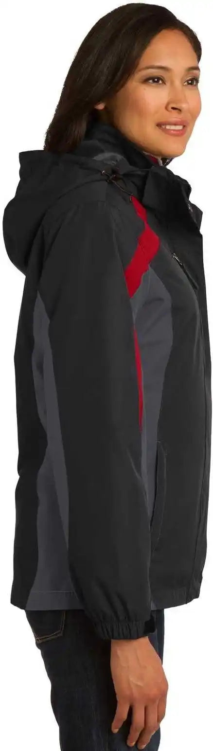 Port Authority L321 Ladies Colorblock 3-in-1 Jacket - Black Magnet Signal Red