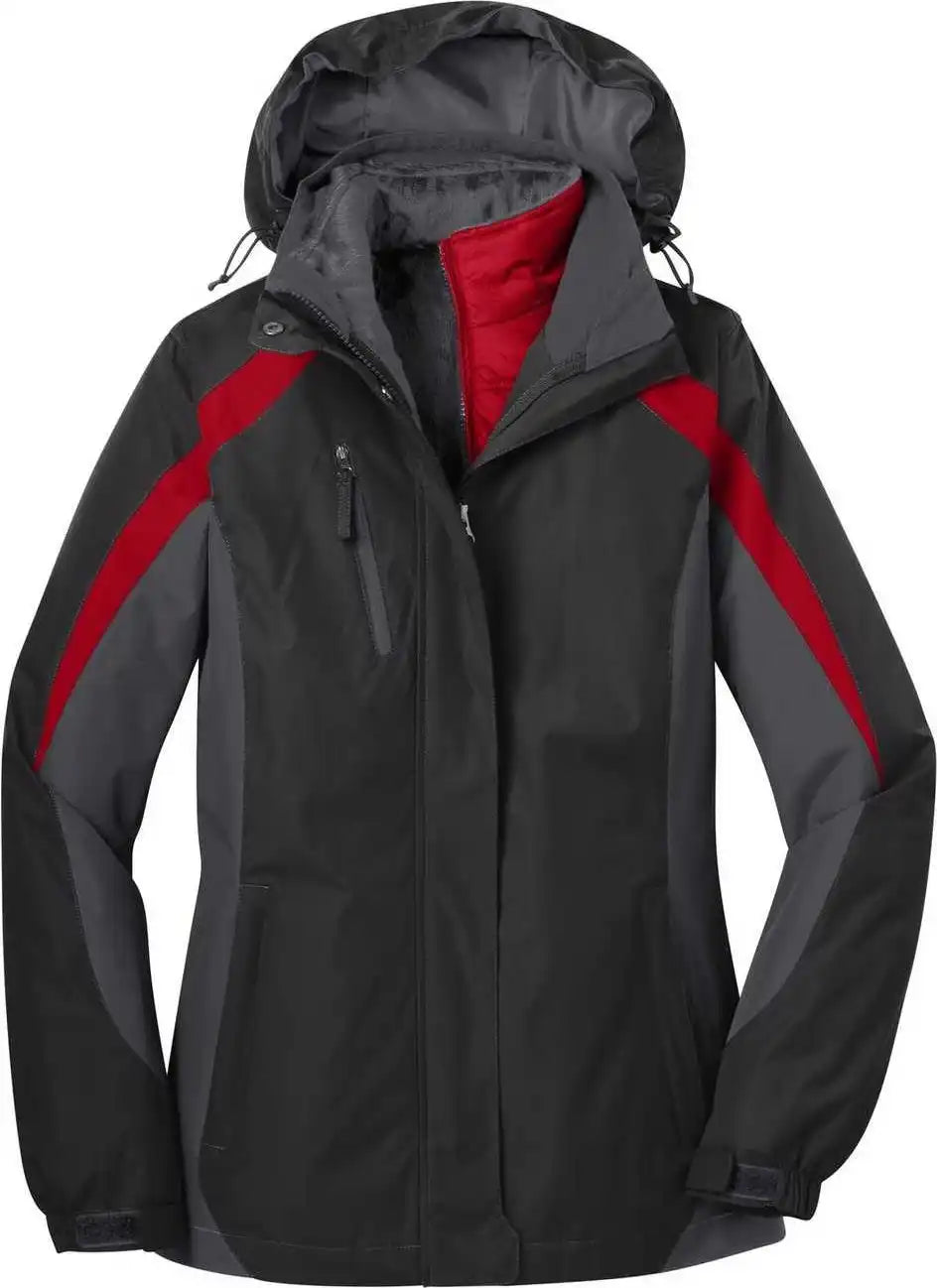 Port Authority L321 Ladies Colorblock 3-in-1 Jacket - Black Magnet Signal Red