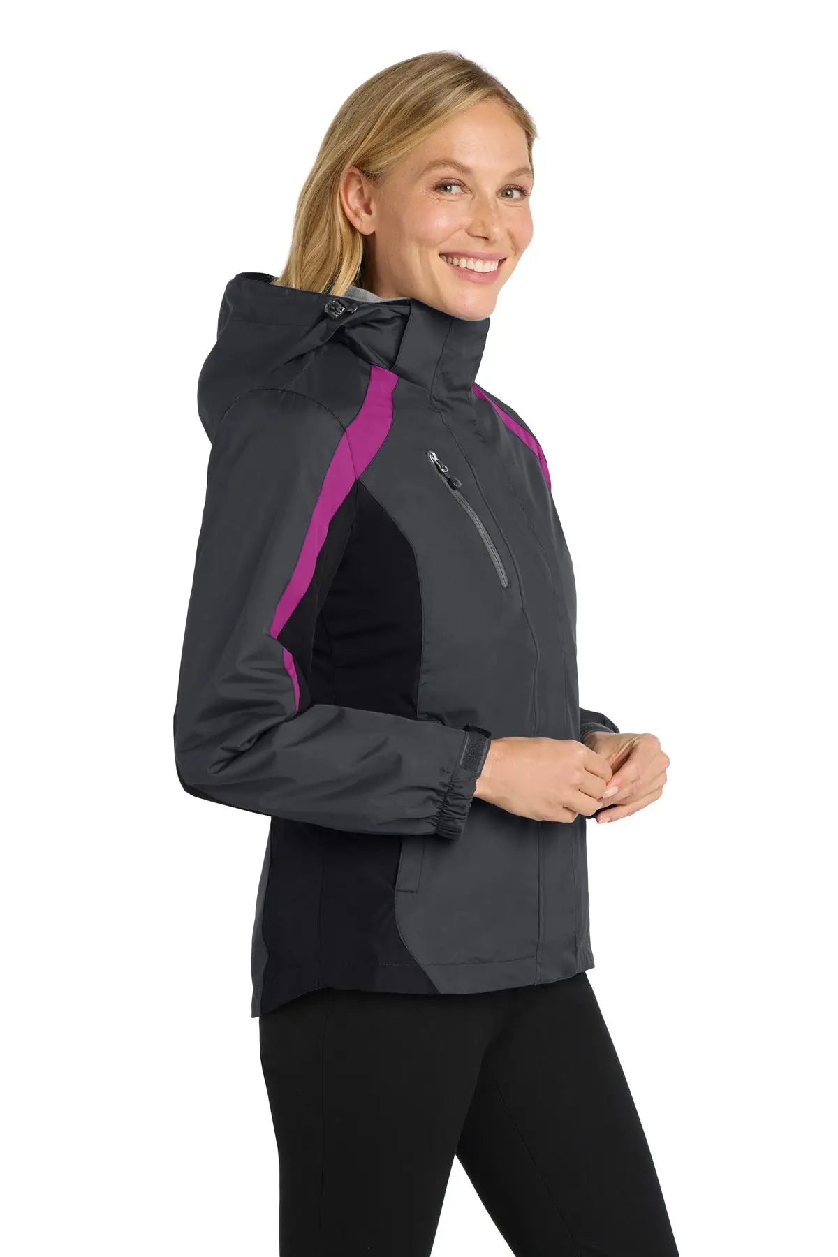 Port Authority L321 Women’s Colorblock 3-in-1 Jacket - Magnet Black Very Berry