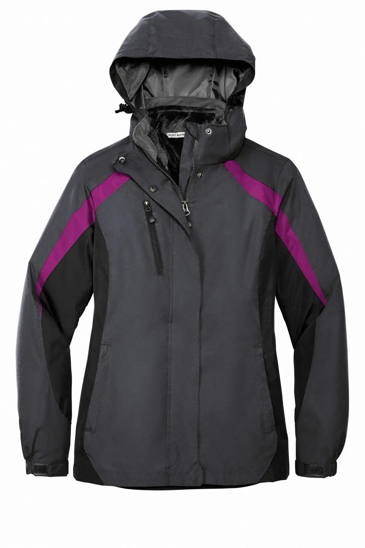 Port Authority L321 Women’s Colorblock 3-in-1 Jacket - Magnet Black Very Berry