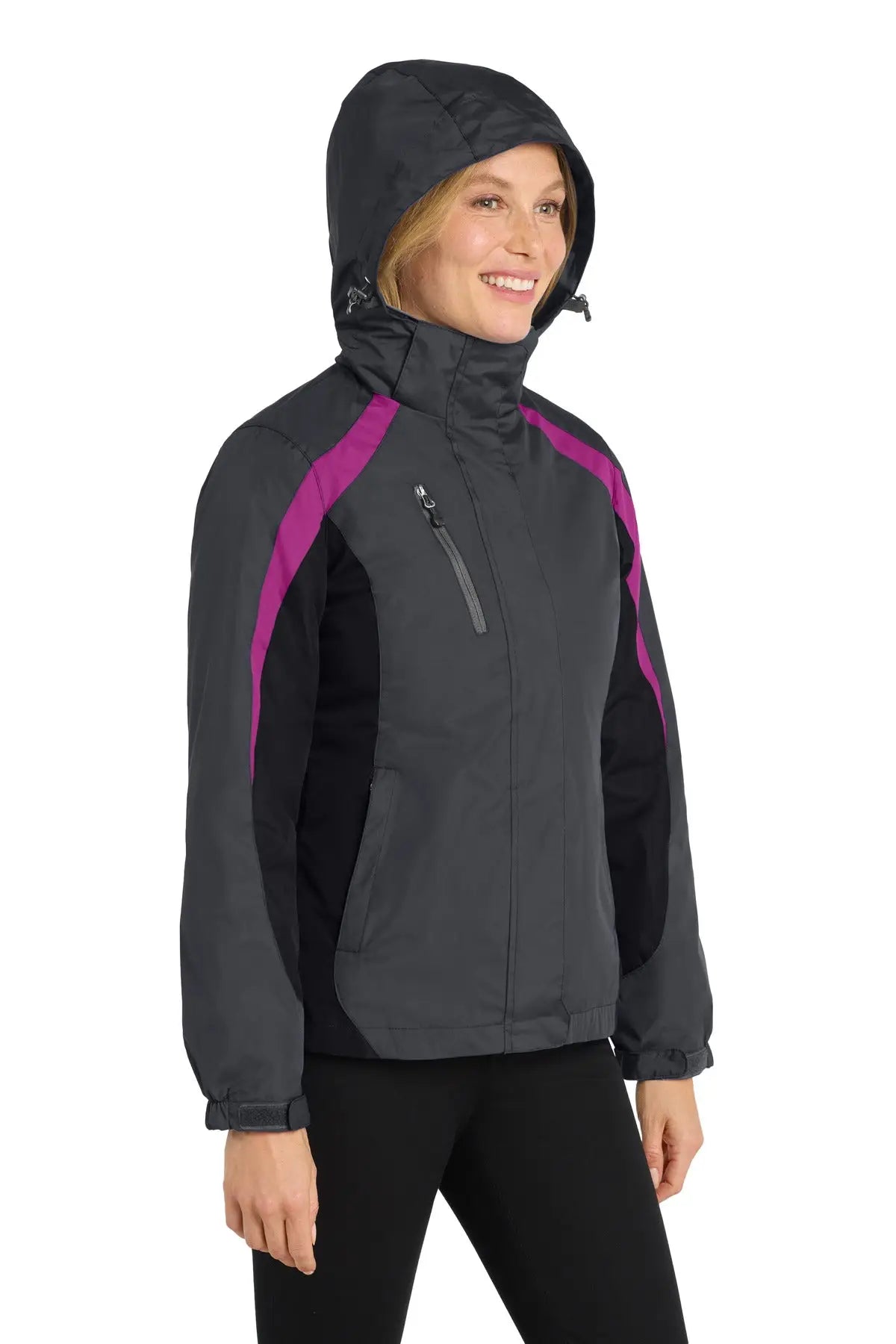 Port Authority L321 Women’s Colorblock 3-in-1 Jacket - Magnet Black Very Berry